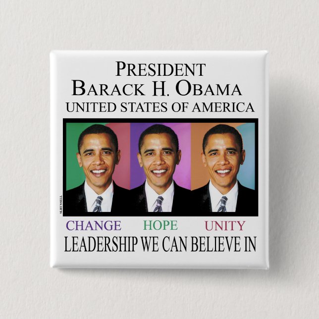 MACARON CARRÉ 5 CM PRÉSIDENT BARACK OBAMA (Devant)
