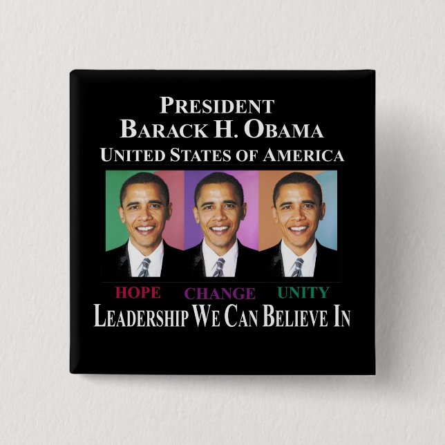 MACARON CARRÉ 5 CM PRÉSIDENT BARACK OBAMA (Devant)