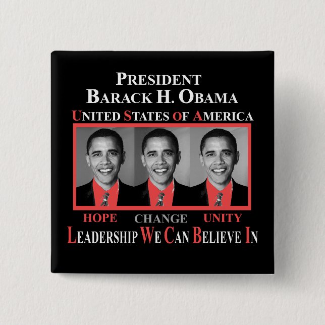 MACARON CARRÉ 5 CM PRÉSIDENT BARACK OBAMA - ROUGE (Devant)