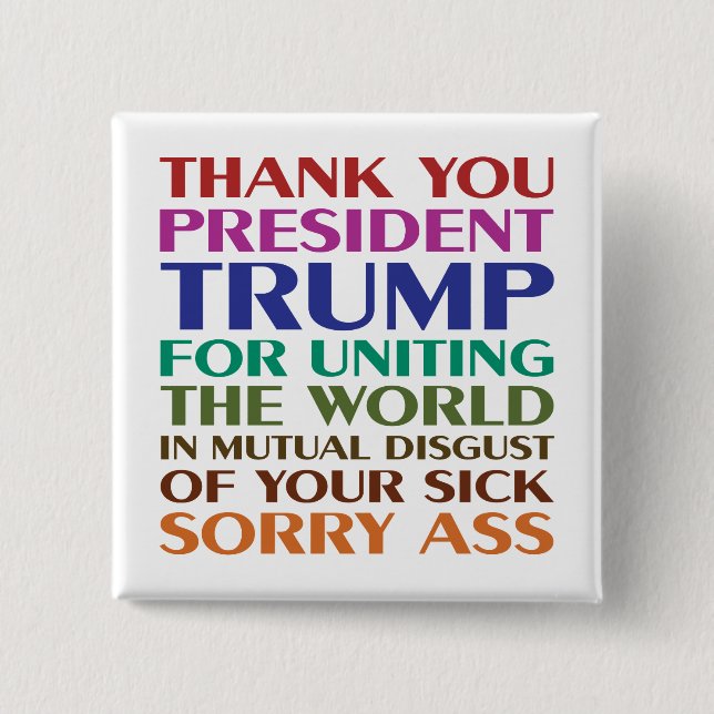 Macaron Carré 5 Cm Président Merci Trump - Anti Trump (Devant)