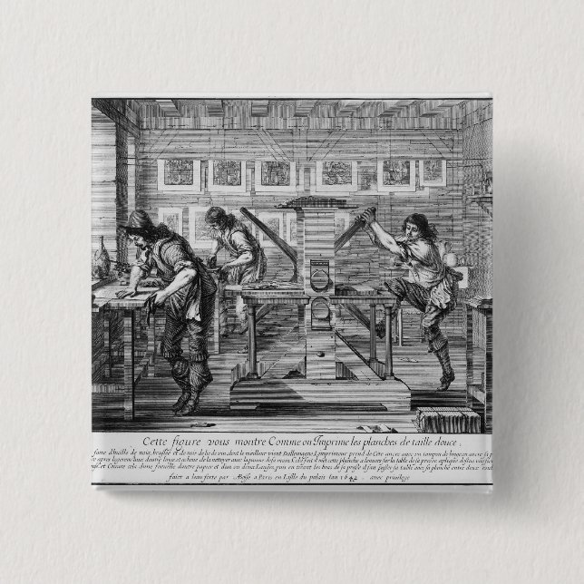 Macaron Carré 5 Cm Presse typographique française, 1642 (Devant)