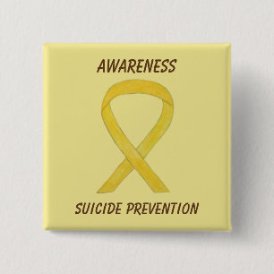 Macaron Carré 5 Cm Prévention du suicide Jaune Sensibilisation Ruban