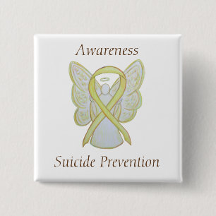 Macaron Carré 5 Cm Prévention du suicide Jaune Sensibilisation Ruban 