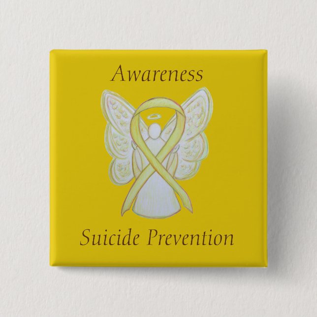 Macaron Carré 5 Cm Prévention du suicide Jaune Sensibilisation Ruban  (Devant)