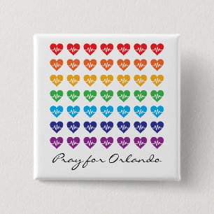 Macaron Carré 5 Cm Priez pour Orlando un coeur d'arc-en-ciel