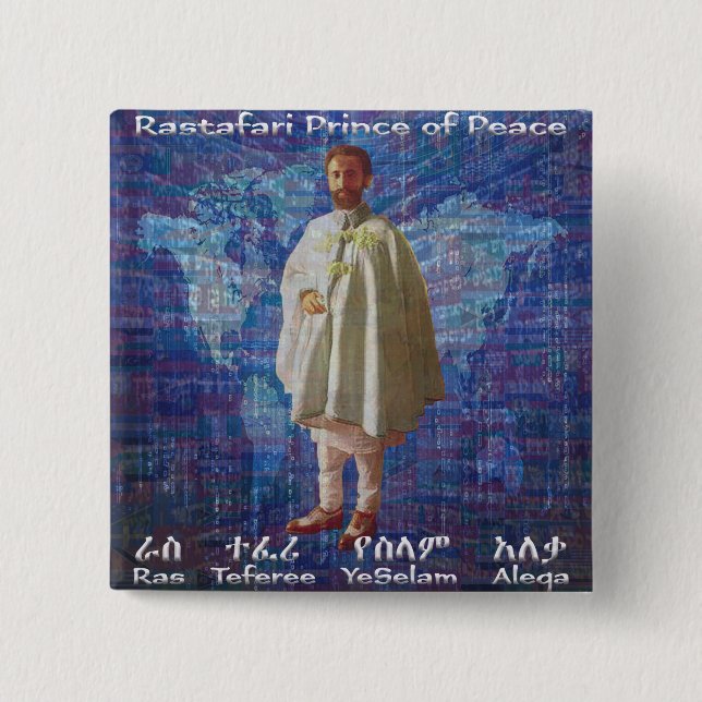 Macaron Carré 5 Cm Prince de Rastafari de paix (Devant)