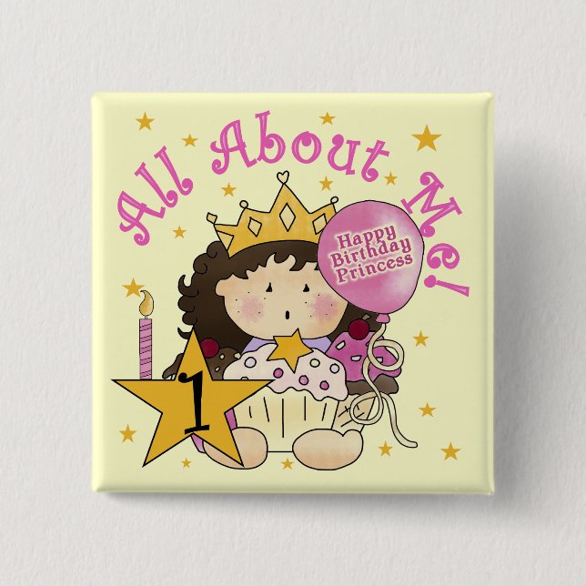 Macaron Carré 5 Cm Princess All About Me 1st Birthday Tshirts (Devant)