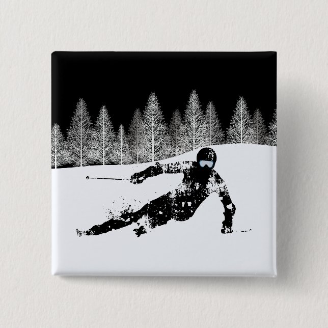 Macaron Carré 5 Cm Pro Skier, bouton Ski Snowboard (Devant)