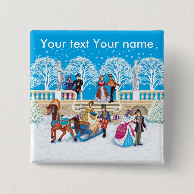 Macaron Carré 5 Cm Promenade hivernale (Devant)