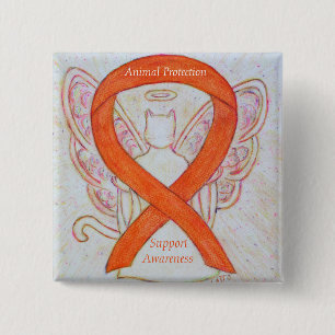 Macaron Carré 5 Cm Protection animale Orange Ruban Chat Angel Art Pin
