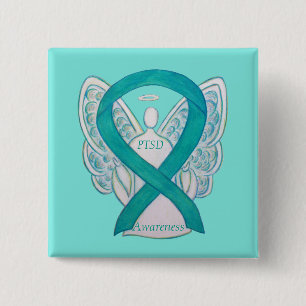 Macaron Carré 5 Cm PTSD Sensibilisation Ruban Angle Turquoise Peintur