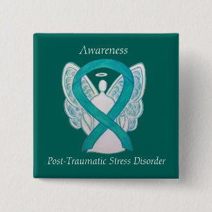 Macaron Carré 5 Cm PTSD Sensibilisation Ruban Angle Turquoise Peintur