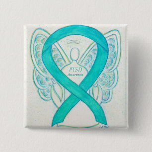 Macaron Carré 5 Cm PTSD Sensibilisation Ruban Angle Turquoise Peintur