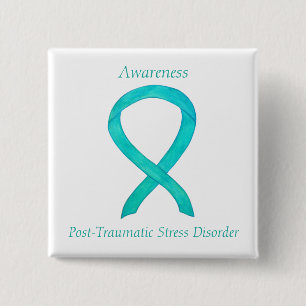 Macaron Carré 5 Cm PTSD Sensibilisation Ruban Turquoise Peintures d'a