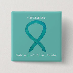 Macaron Carré 5 Cm PTSD Sensibilisation Ruban Turquoise Peintures d'a
