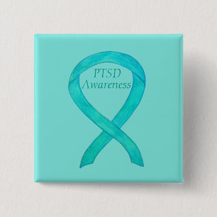 Macaron Carré 5 Cm PTSD Sensibilisation Ruban Turquoise Peintures d'a