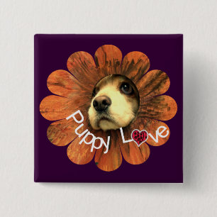 Macaron Carré 5 Cm Puppy Love Peeking d'une fleur