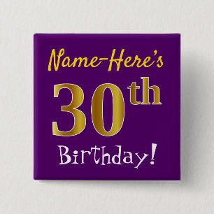 Macaron Carré 5 Cm Purple, Faux Gold 30th Birthday, With Custom
