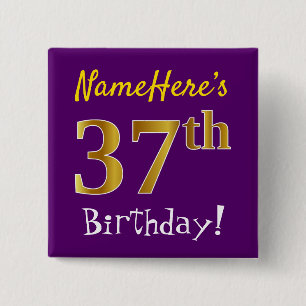 Macaron Carré 5 Cm Purple, Faux Gold 37th Birthday, With Custom