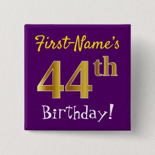 Macaron Carré 5 Cm Purple, Faux Gold 44ème Anniversaire, Avec Nom Per