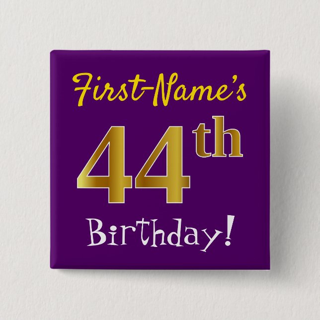 Macaron Carré 5 Cm Purple, Faux Gold 44ème Anniversaire, Avec Nom Per (Devant)