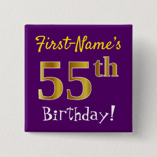 Macaron Carré 5 Cm Purple, Faux Gold 55th Birthday, With Custom Name