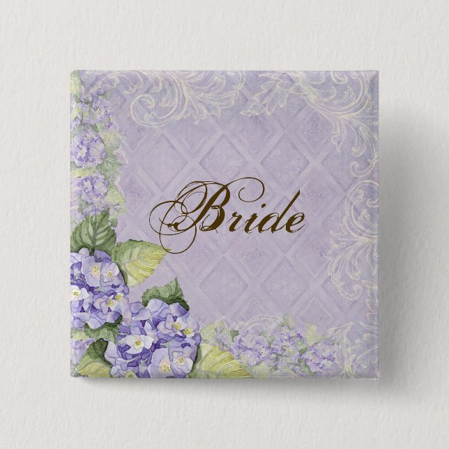 Macaron Carré 5 Cm Purple Hydrangea Swirl - Bouton de fête nuptiale (Devant)