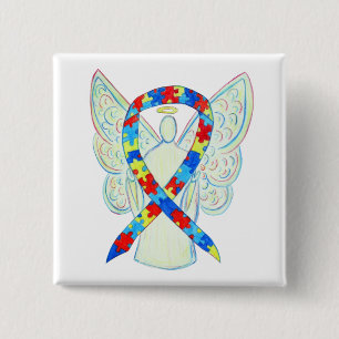 Macaron Carré 5 Cm Puzzle Angel Sensibilisation sur l'autisme Ruban A
