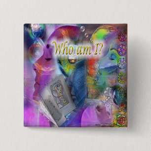 Macaron Carré 5 Cm Qui suis-je Bouton