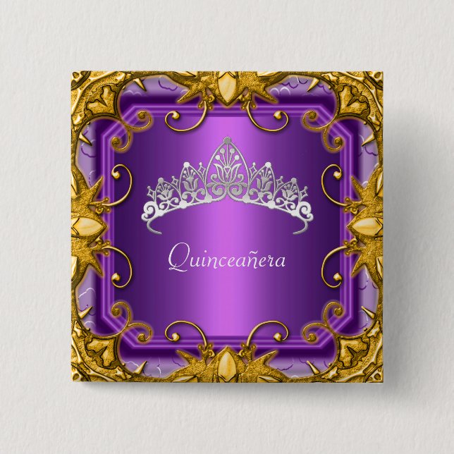 Macaron Carré 5 Cm Quinceanera 15e anniversaire fête Purple Tiara (Devant)