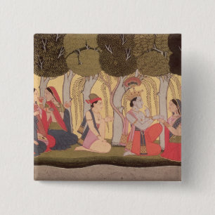 Macaron Carré 5 Cm Radha et Krishna posés dans un verger, Kulu