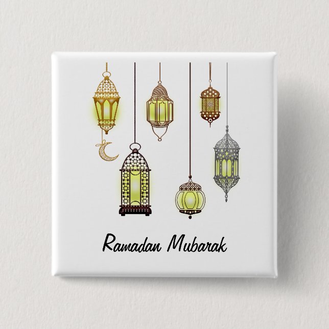 Macaron Carré 5 Cm Ramadan Kareem Crescent Lanterns Moubarak Islamiqu (Devant)