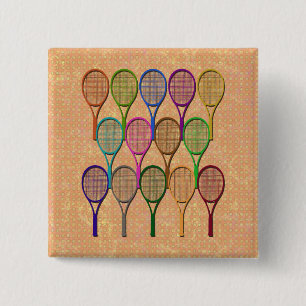 Macaron Carré 5 Cm RAQUETTES de TENNIS DANS le bouton de COULEUR