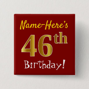 Macaron Carré 5 Cm Red, Faux Gold 46th Birthday, With Custom Name