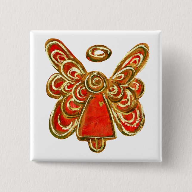 Macaron Carré 5 Cm Red Guardian Angel Art Custom Holiday Button Pin (Devant)