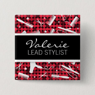 Macaron Carré 5 Cm Red Hot Glam Hair Salon Nom Insigne
