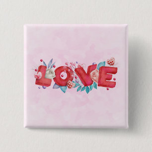 Macaron Carré 5 Cm Red Love Text in Bold Block Letters Watercolor