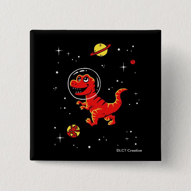 Macaron Carré 5 Cm Red Tyrannosaurus Rex Dinos Dans L'Espace (Devant)