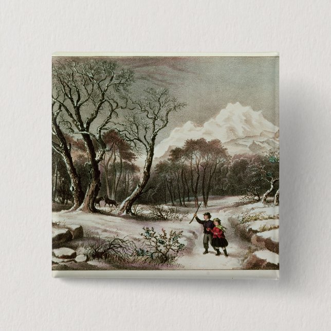 Macaron Carré 5 Cm Régions boisées en hiver (Devant)