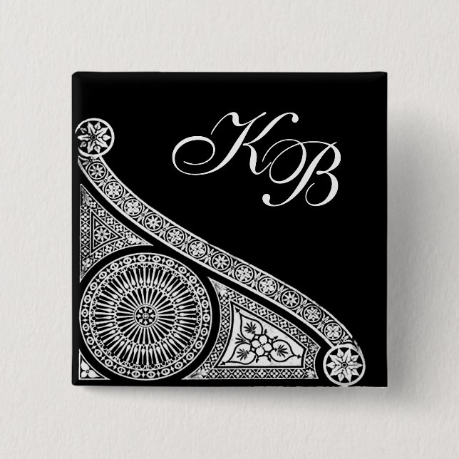 Macaron Carré 5 Cm RENAISSANCE Décor architectural noir blanc (Devant)