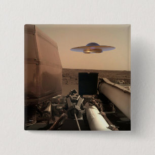 Macaron Carré 5 Cm Rencontre avec la soucoupe UFO Alien Mars InSight
