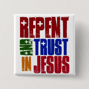 Macaron Carré 5 Cm Repentissez-vous et faites confiance en Jésus