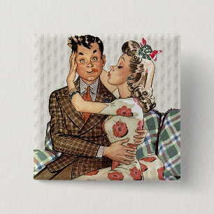 Macaron Carré 5 Cm Retro 1940 Kissing Couple