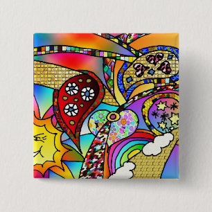 Macaron Carré 5 Cm Retro 60s Coeurs psychédéliques Paisley Cadeaux Vê