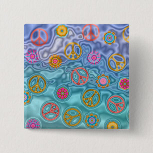 Macaron Carré 5 Cm Retro 60s paisible Vagues d'océan Cadeaux