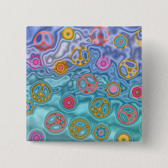 Macaron Carré 5 Cm Retro 60s paisible Vagues d'océan Cadeaux (Devant)