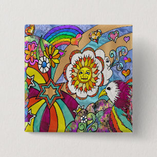 Macaron Carré 5 Cm Retro 60s Psychedelic Sunshine Aigle Cadeaux