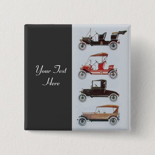 Macaron Carré 5 Cm RETRO CARS 2- Auto réparation automobile, gris (Devant)