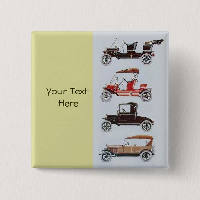 Macaron Carré 5 Cm RETRO CARS 2- Auto réparation automobile, jaune (Devant)