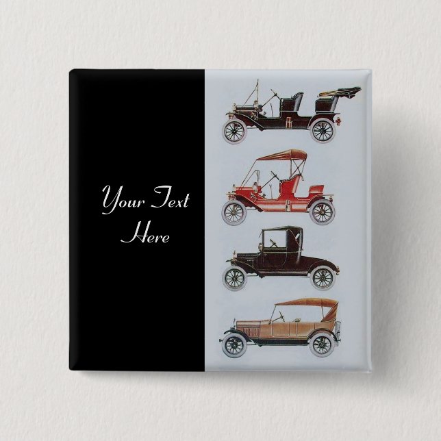 Macaron Carré 5 Cm RETRO CARS 2- Auto réparation automobile, noir (Devant)